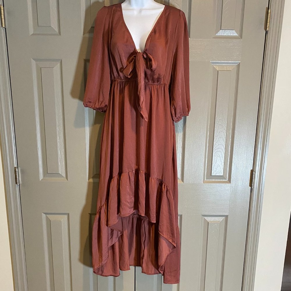 Mauve Pink Midi High-Low Dress Satin